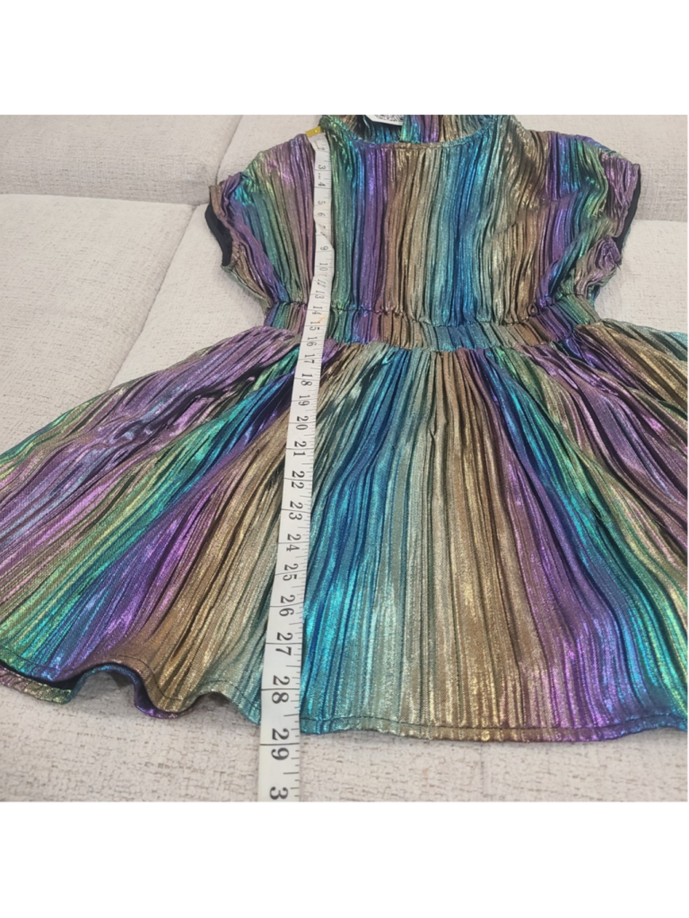 NEW Queen of Sparkles Girls Iridescent Metallic Rainbow Hooded Dress Size L - Picture 10 of 10